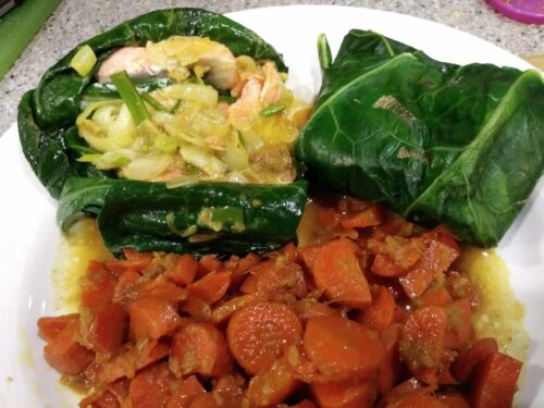 Recipe: Curried Salmon “en Collard-Leaf Papillote”
