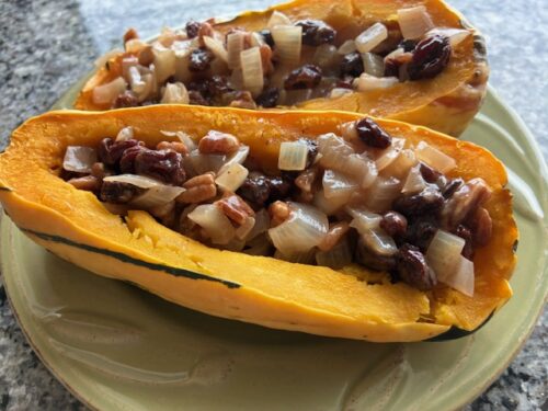 Recipe: Roasted Winter Squash with Raisin Pecan Sauce